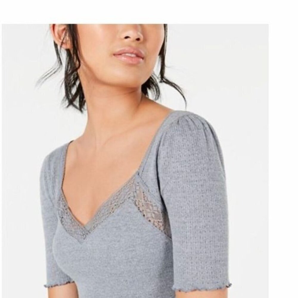 Free People Margaux Charcoal Gray Ribbed Blouse - Picture 4 of 8